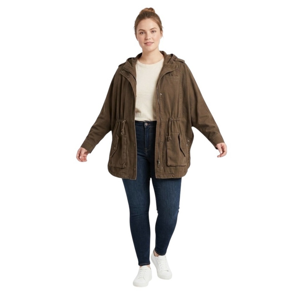 Vtg Free People 1970 Batwing Utility Hooded Jacket Sz S Brown Boho Poncho 90s - Picture 1 of 11